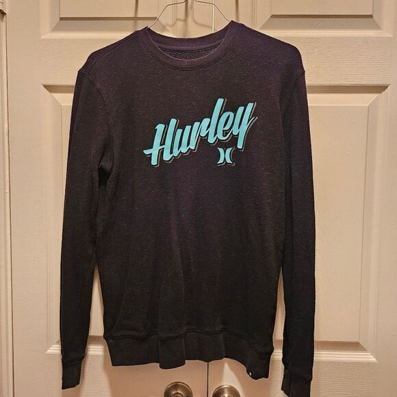HURLEY MEN'S BLACK PULL-OVER SWEATSHIRT W/SHADOW LOGO Size Large - Picture 2 of 5